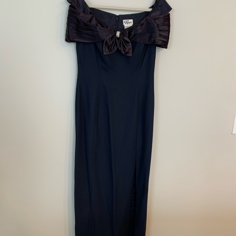 Navy evening gown with purple satin neckline size 10